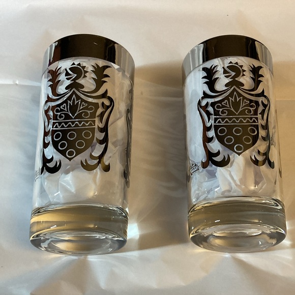 Set (2) MCM Kimiko 1960s Vintage Highball Silver Knight Shield Glasses VGUC - Picture 12 of 17